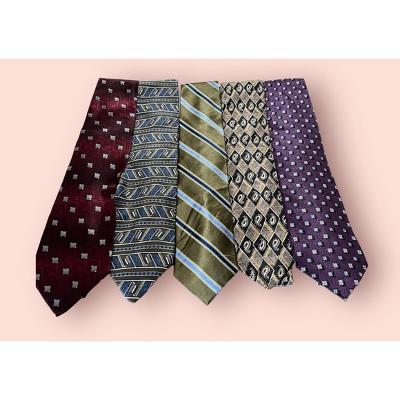 Other - Lot Of 5 Mens Ties Neckties Multicolors Geometric Stripe Purple Mauve Green Blue